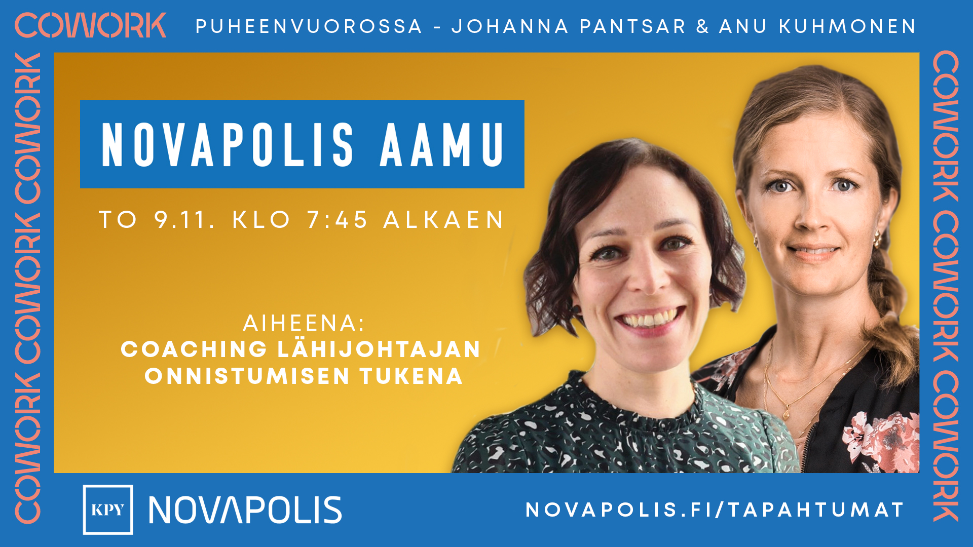 Novapolis Aamu tapahtumakuva Johanna Pantsar ja Anu Kuhmonen.